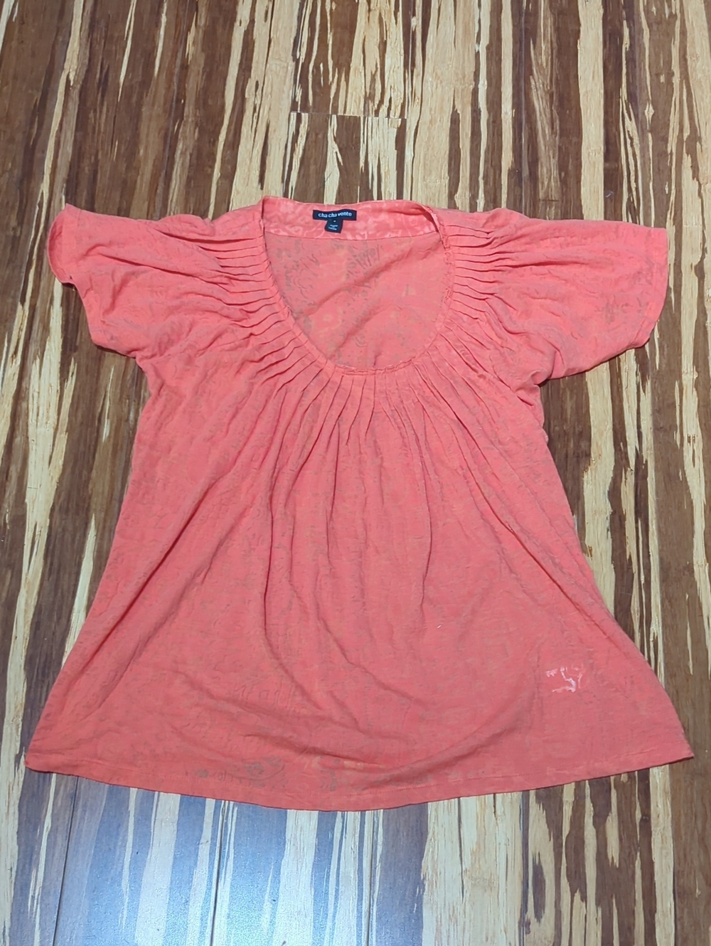 cha cha vente Orange Scoop Neck Short Sleeve Tunic